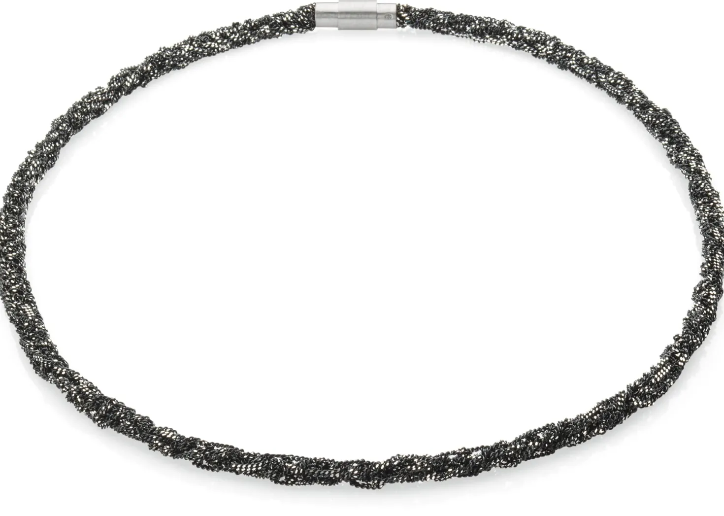 Collier gestrickt, Silber oxidiert