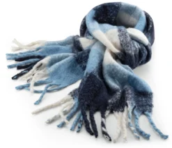 Damenschal großkariert, Blau-Weiß