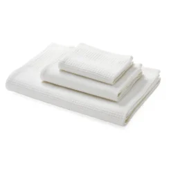 Handtuch Waffelpiqué Halbleinen weiß