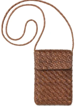 Leder-Handytasche geflochten, Braun