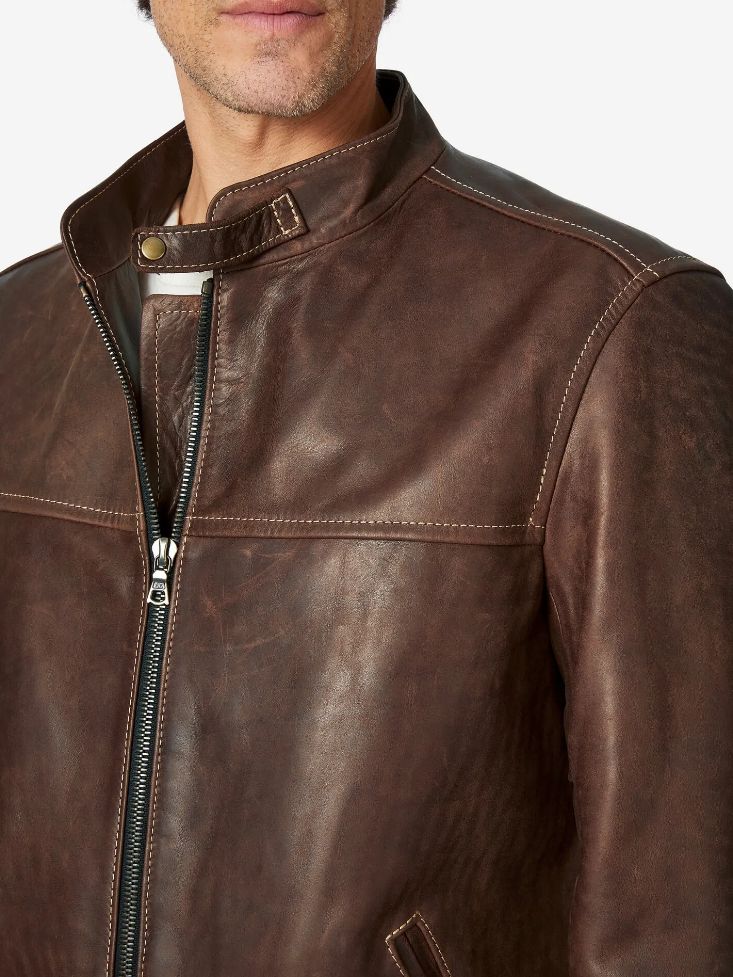 Lederjacke Pull-up Stehkragen