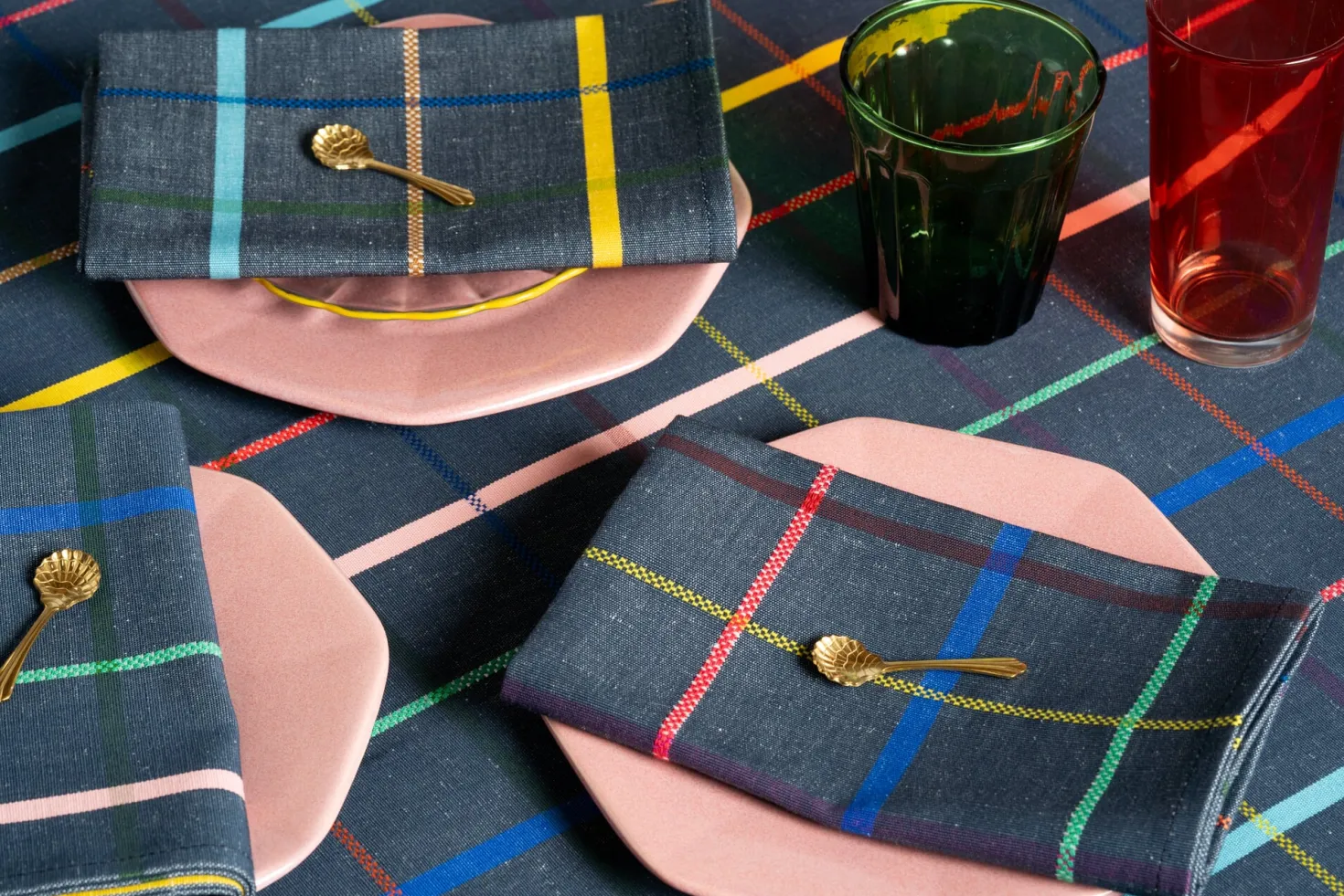 Serviette bunt kariert (2 Stück)