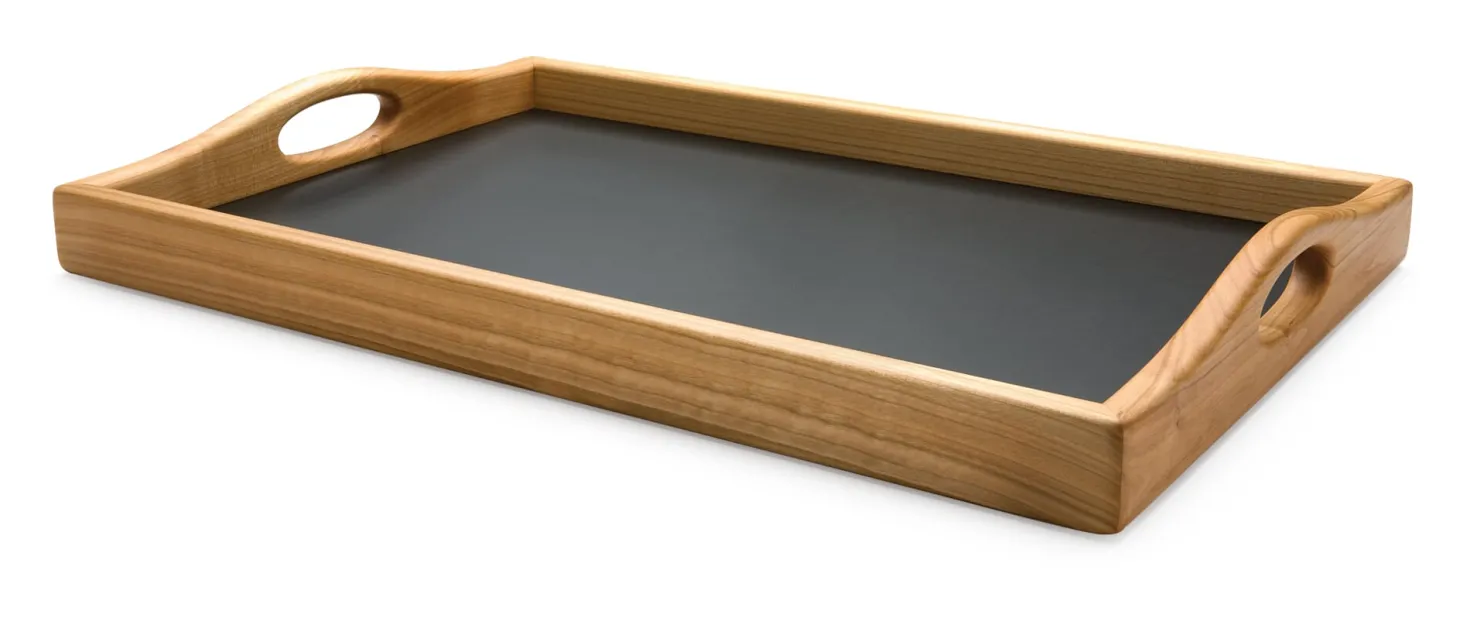 Tablett Kirschbaumholz mit Linoleumfläche