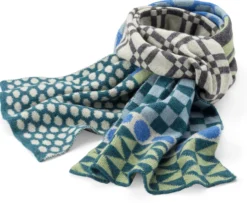 Unisex-Strickschal gemustert, Blau-Grün