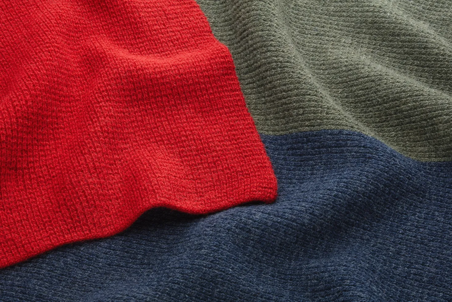 Wollschal, Blau-Oliv-Rot